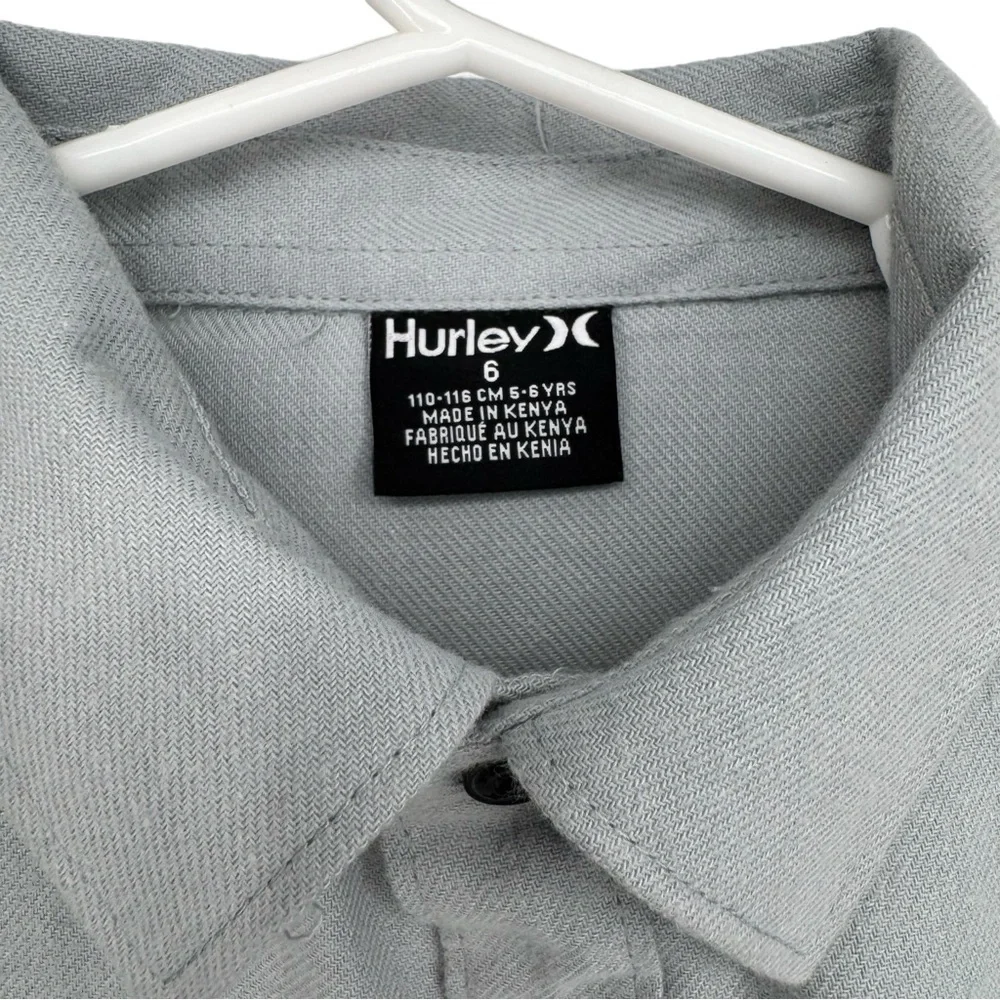 Hurley Boys’ Long Sleeve Button Down Flannel Shirt Size 6 Gray